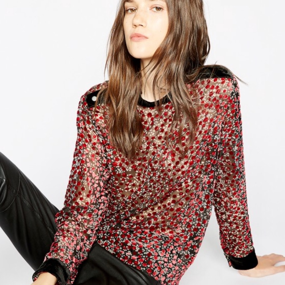 The Kooples Cherry Flowers Red Polka Dot Top